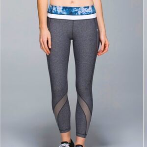 Lululemon grey, Inspire Tights with tie dye waistband.